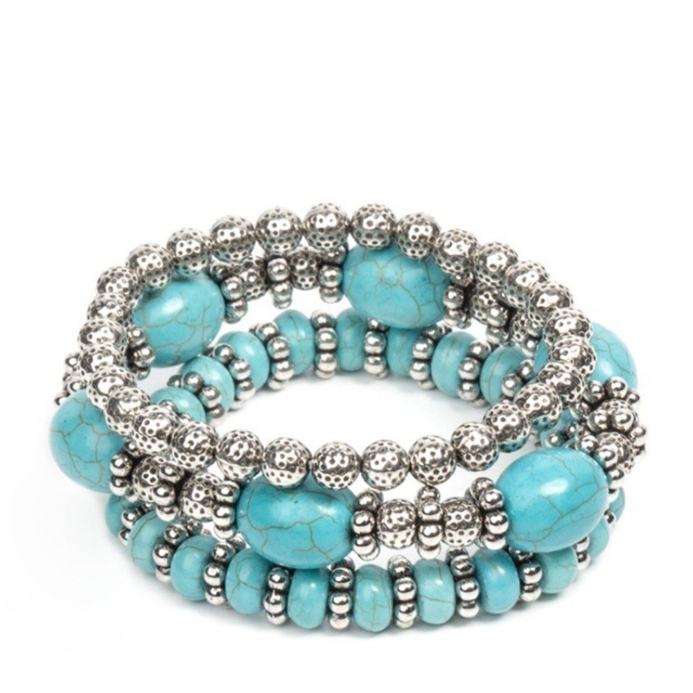 Turquoise and Silver Beaded Bracelet Stack Bracelet Take By SANDSTORM Fashion